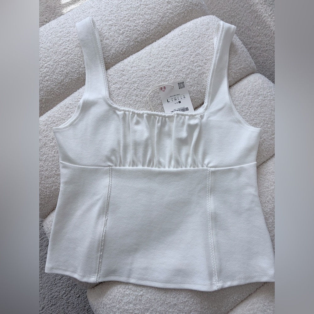 NWT Zara Top Picot Trim Sleeveless White Large - Picture 3 of 4